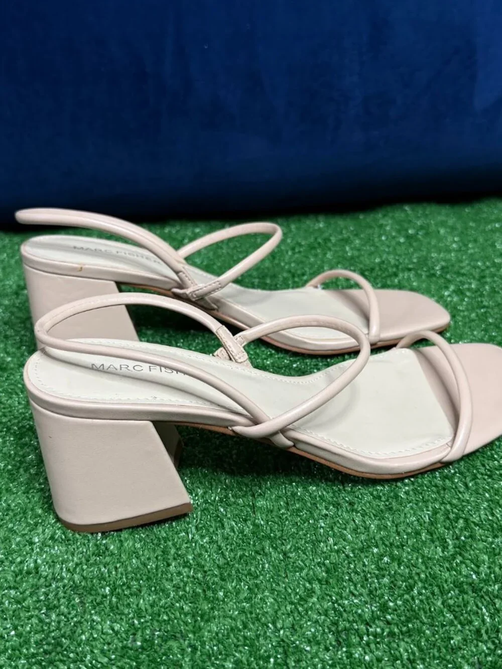 Marc Fisher Galvin Beige Single Strap Block Heel Square Toe Sandals Size 8M